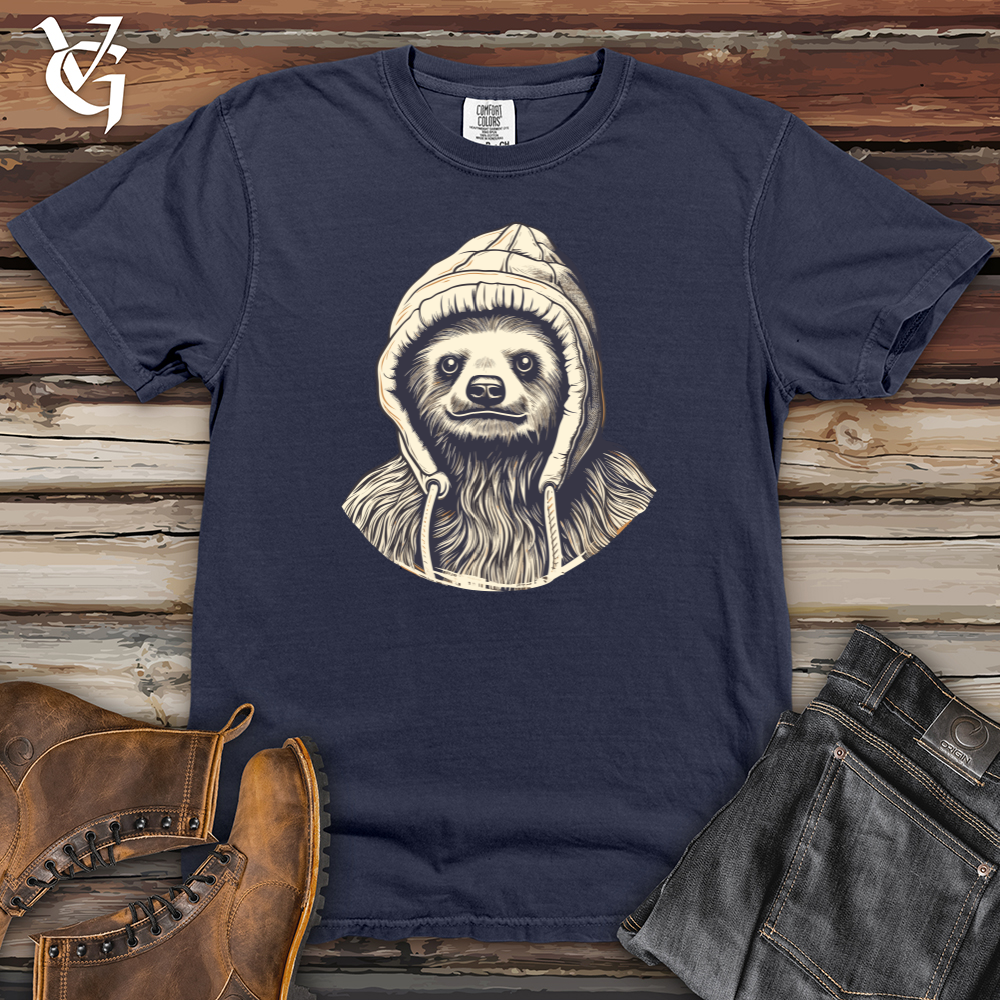Viking Goods Retro Beanie Sloth Heavy Cotton Comfort Colors Tee Navy / L