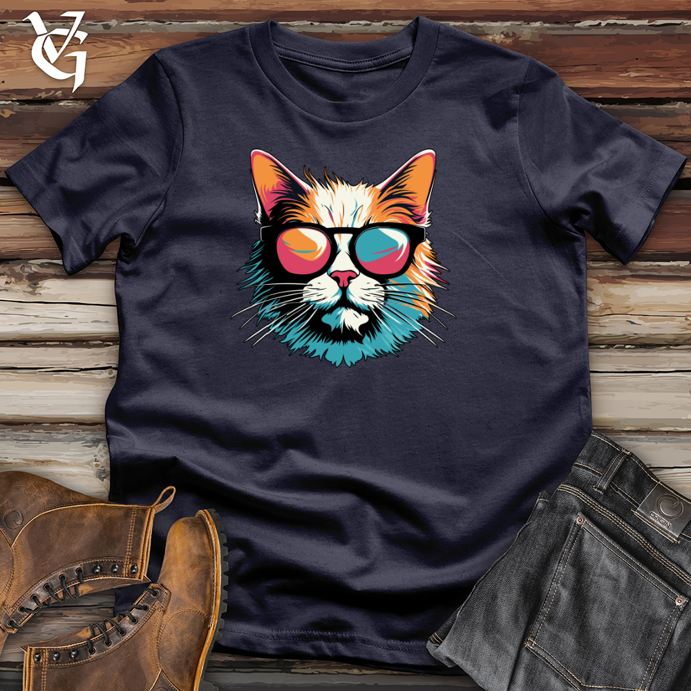 Viking Goods Retro Shades Cat Cotton Tee Navy / L