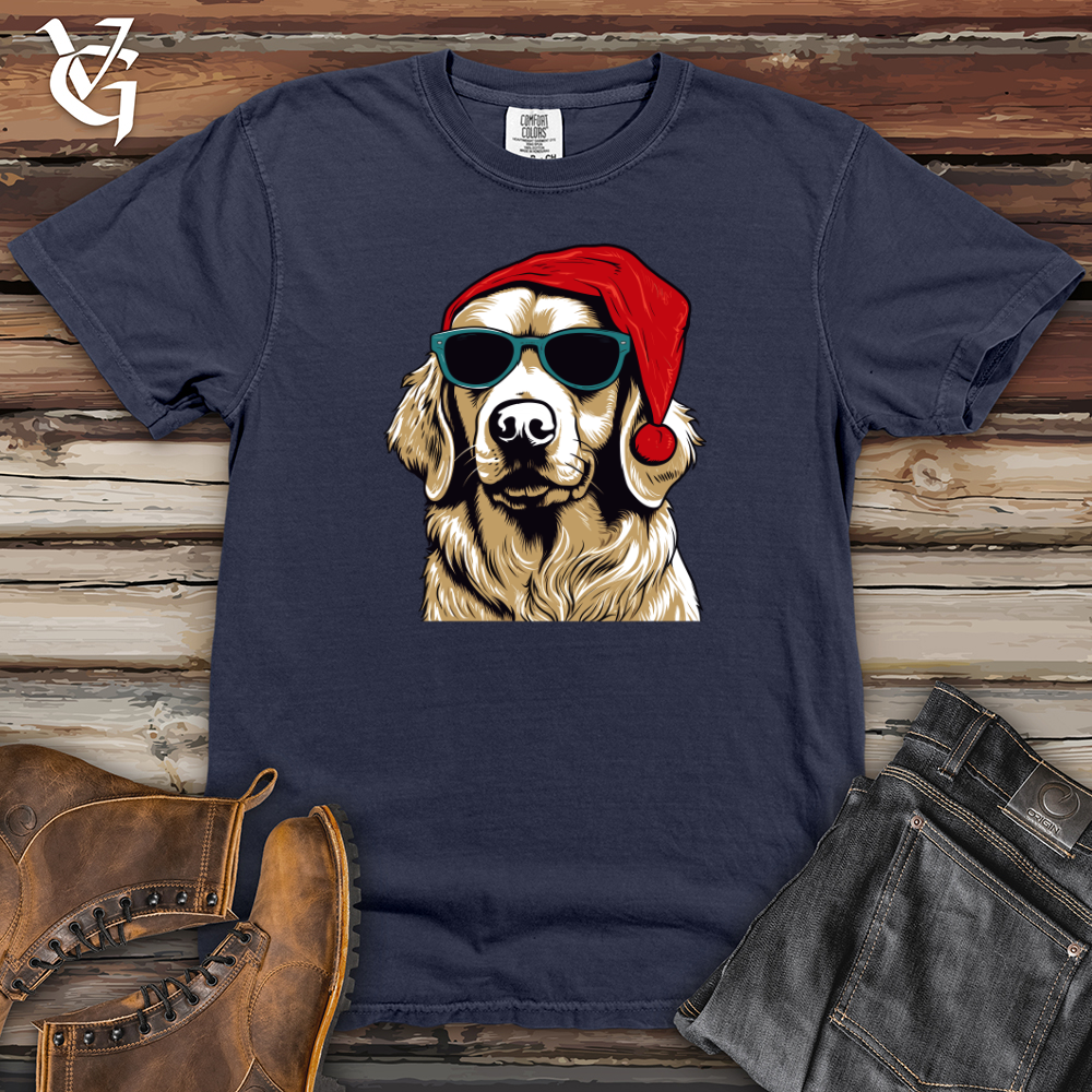 Viking Goods Santa Paws Golden Retriever Heavy Cotton Comfort Colors Tee Navy / L