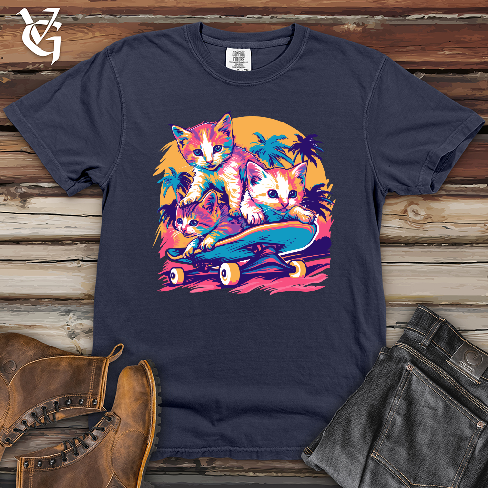 Viking Goods Skater Kittens Escape Heavy Cotton Comfort Colors Tee Navy / L