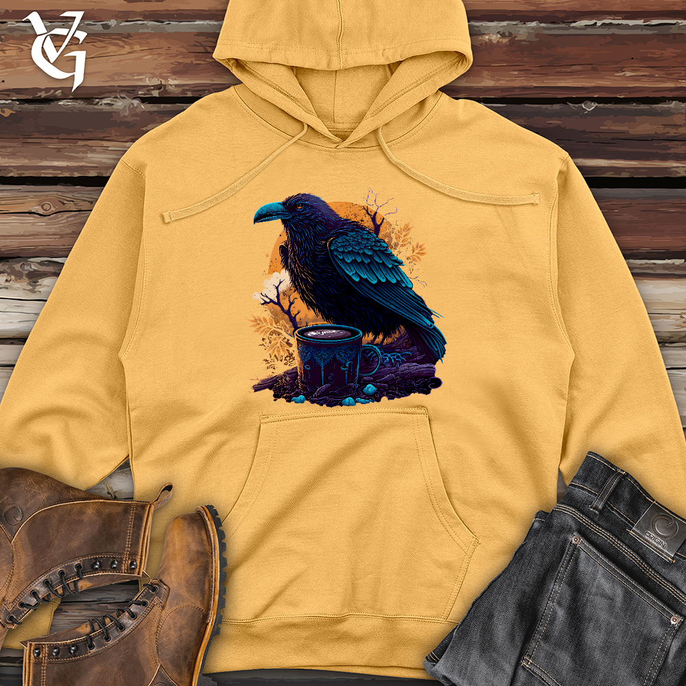Viking Goods Raven Drinking Coffee Midweight Hooded Sweatshirt Peach / L