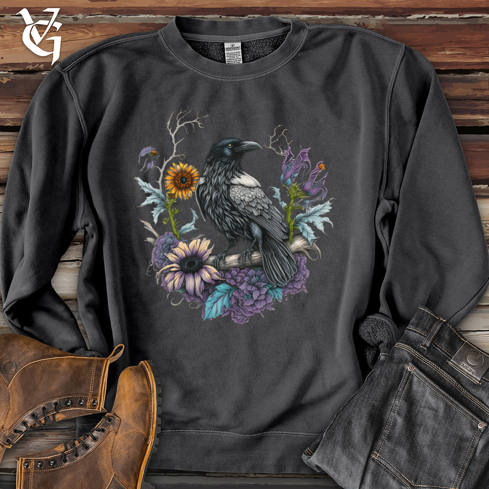 Viking Goods Flower Wreath Raven Pigment-Dyed Crewneck Pigment Black / L