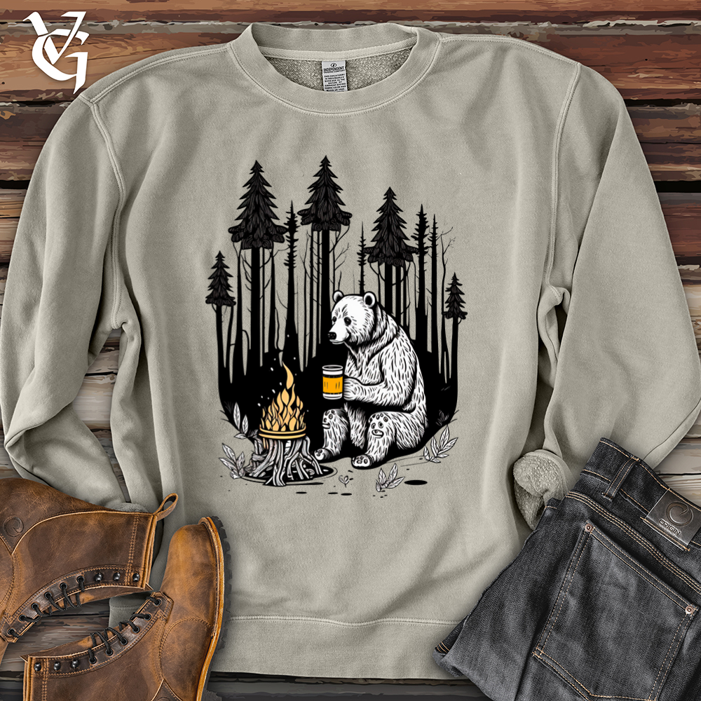 Viking Goods Bear Happy Hour Pigment-Dyed Crewneck Pigment Cement / L