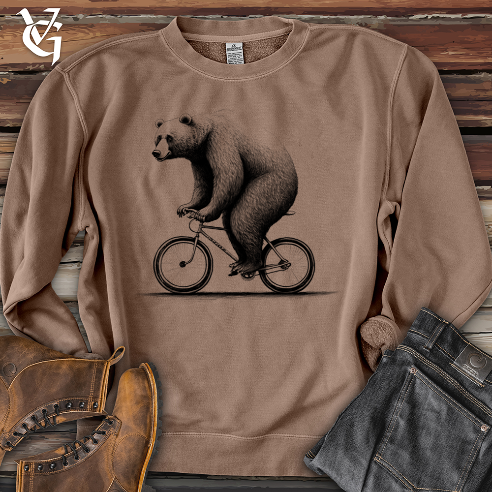 Viking Goods Bear Riding Bike Pigment-Dyed Crewneck Pigment Clay / L