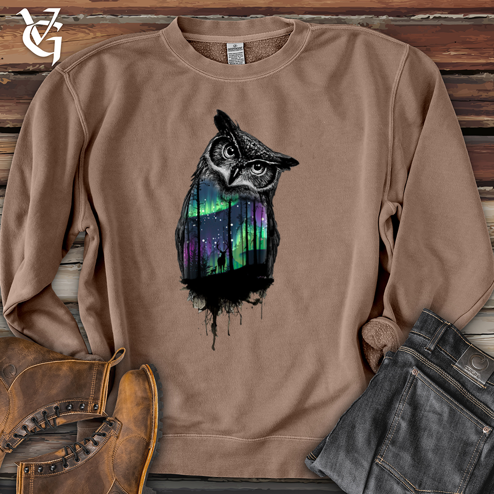 Viking Goods Northern Lights Owl Pigment-Dyed Crewneck Pigment Clay / L