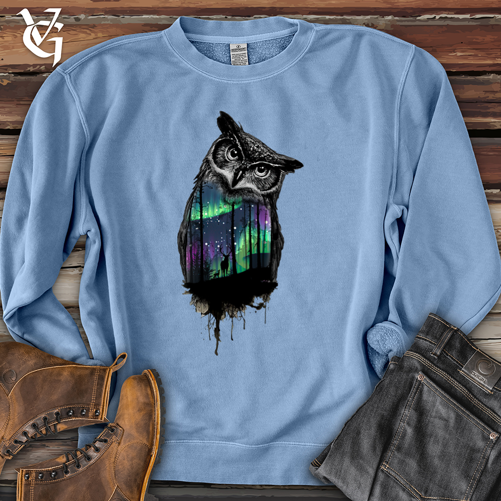 Viking Goods Northern Lights Owl Pigment-Dyed Crewneck Pigment Light Blue / L