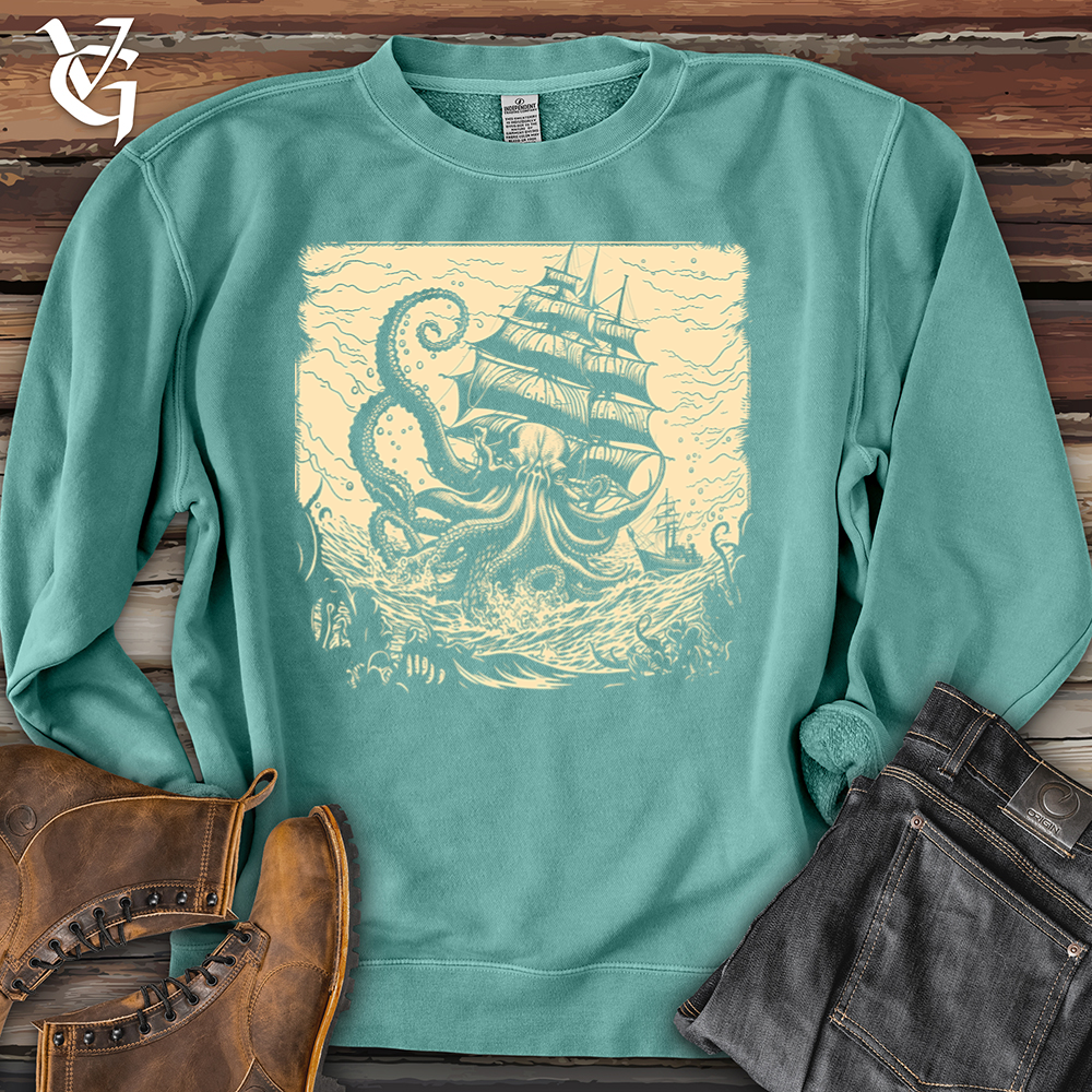 Viking Goods Kraken At Sea Pigment-Dyed Crewneck Pigment Mint / L