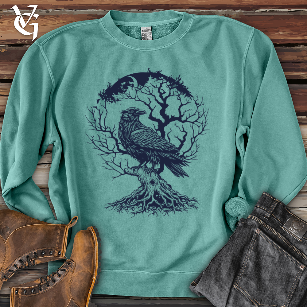 Viking Goods Raven and Old Tree Tattoo Pigment-Dyed Crewneck Pigment Mint / L