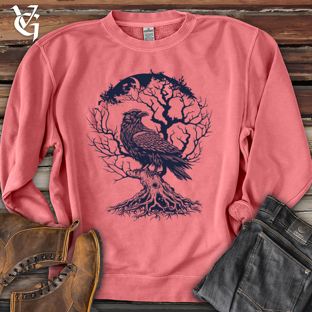 Viking Goods Raven and Old Tree Tattoo Pigment-Dyed Crewneck Pigment Pink / L