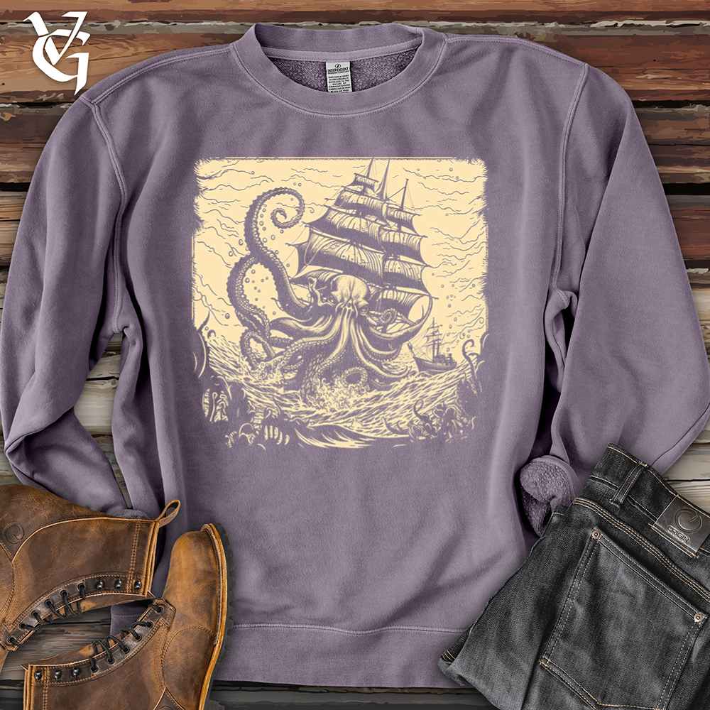 Viking Goods Kraken At Sea Pigment-Dyed Crewneck Pigment Plum / L