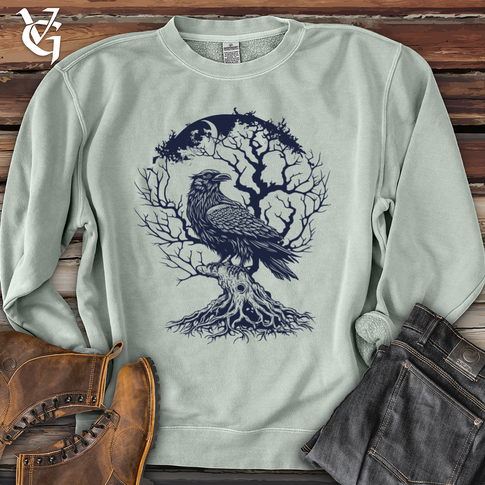 Viking Goods Raven and Old Tree Tattoo Pigment-Dyed Crewneck Pigment Sage / L