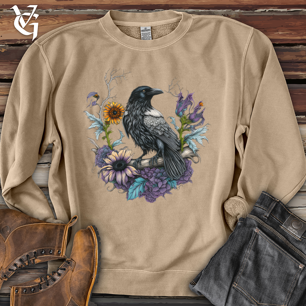 Viking Goods Flower Wreath Raven Pigment-Dyed Crewneck Pigment Sandstone / L