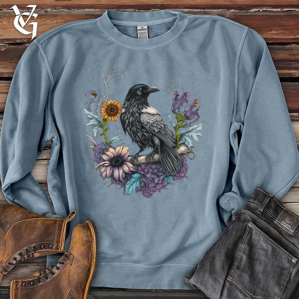 Viking Goods Flower Wreath Raven Pigment-Dyed Crewneck Pigment Slate Blue / L