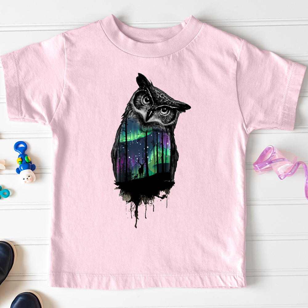 Viking Goods Northern Lights Owl Toddler Tee Pink / 2T