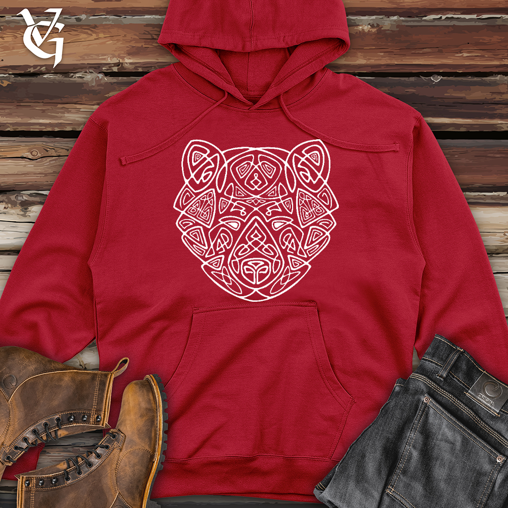 Viking Goods Bear Head Celtic Style Midweight Hooded Sweatshirt Red / L