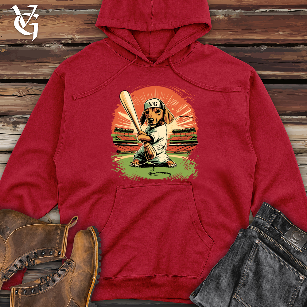 Viking Goods Dachshund Baseball Slugger Midweight Hooded Sweatshirt Red / L