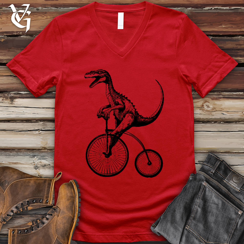 Viking Goods Dinosaur Cyclist V-Neck Tee Red / L