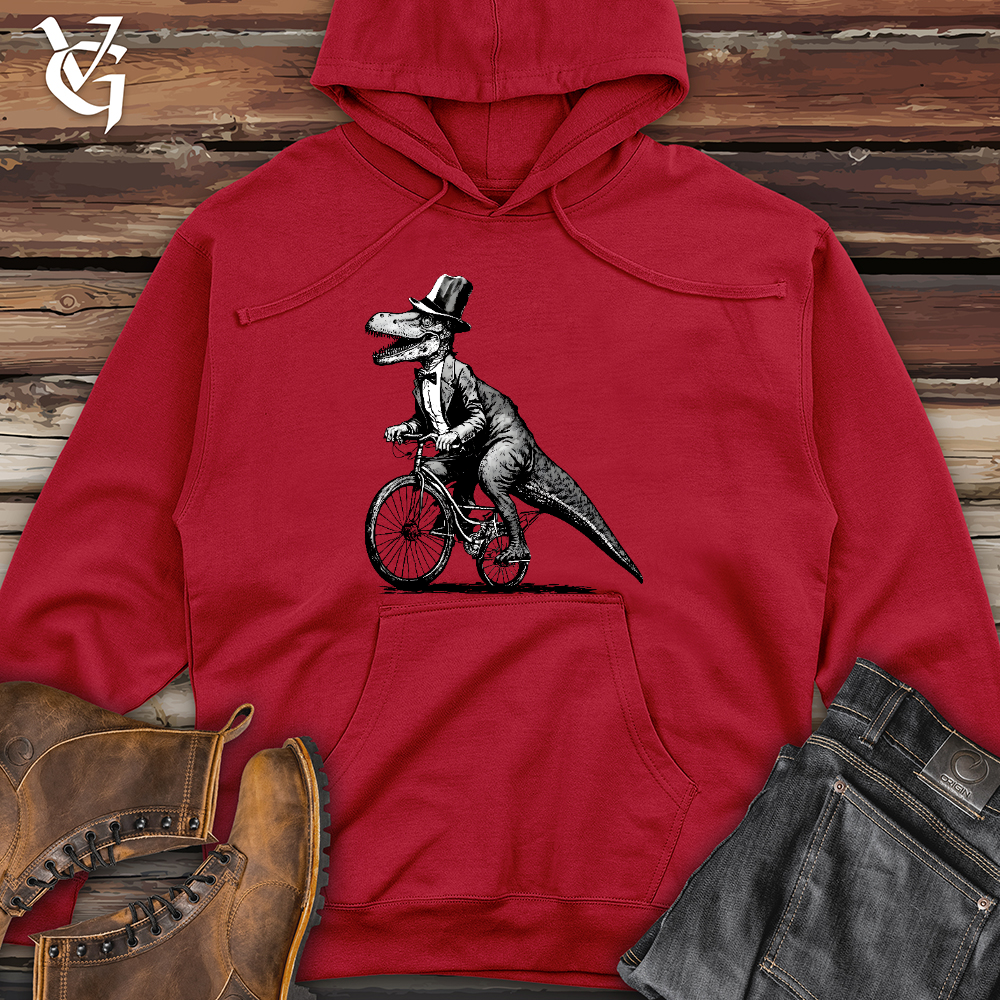Viking Goods Dinosaur Riding a Bike Midweight Hooded Sweatshirt Red / L