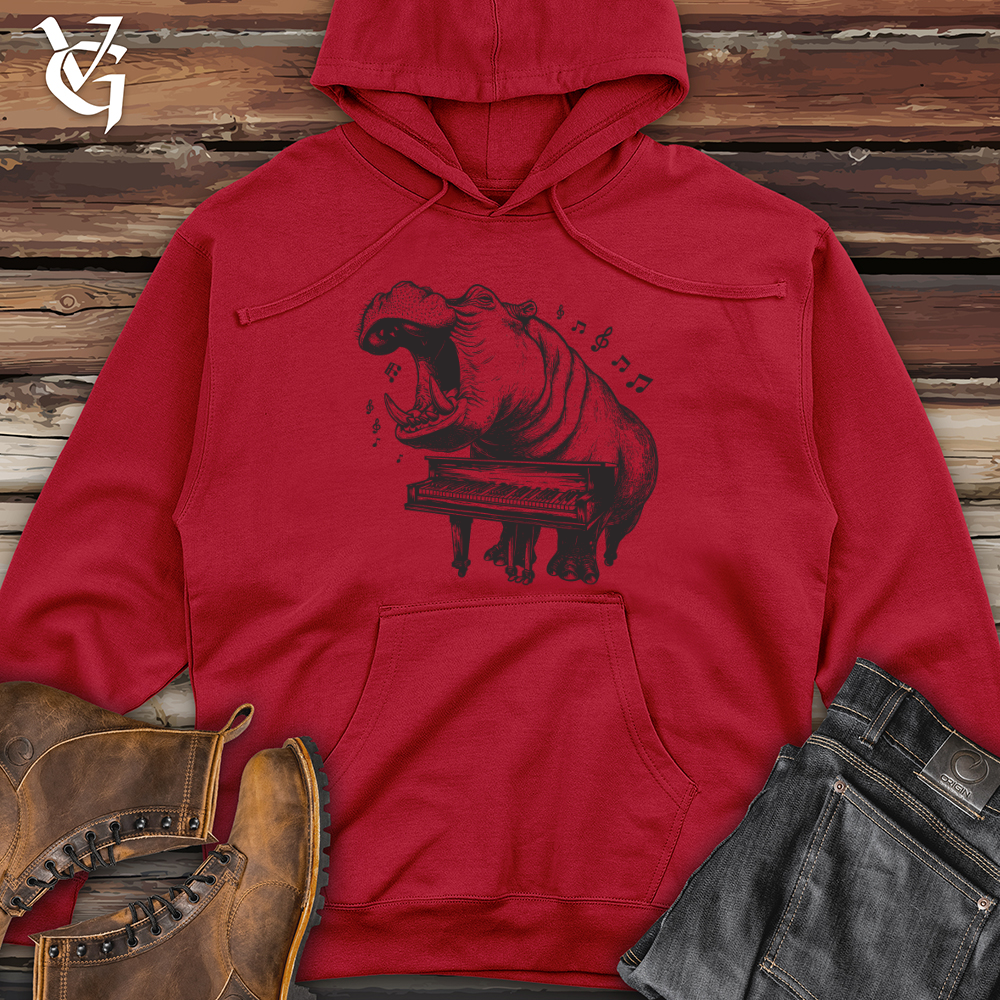 Viking Goods Hippopotamus Melody Maker Midweight Hooded Sweatshirt Red / L