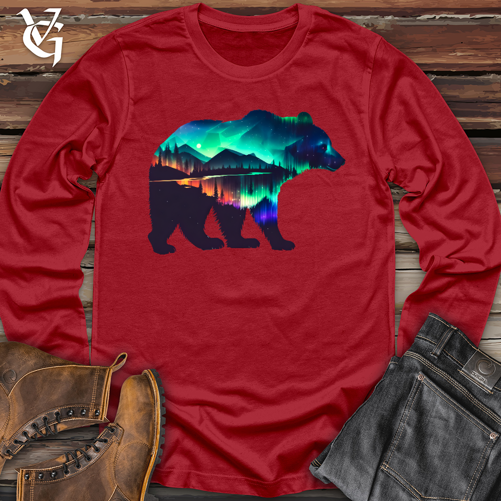 Viking Goods Northern Lights Bear Long Sleeve Red / L