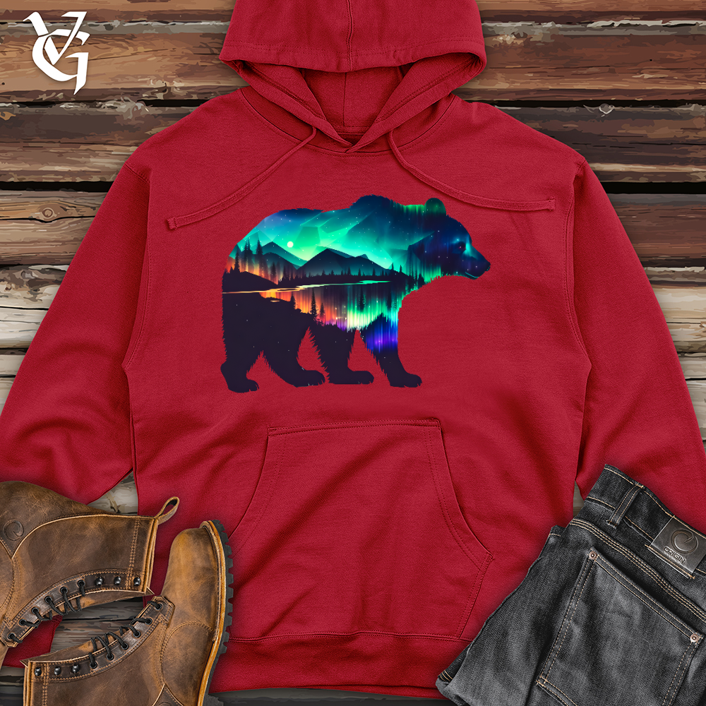 Viking Goods Northern Lights Bear Midweight Hooded Sweatshirt Red / L