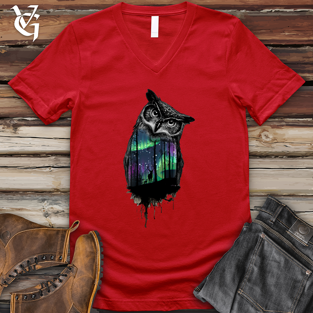 Viking Goods Northern Lights Owl V- Neck Tee Red / L