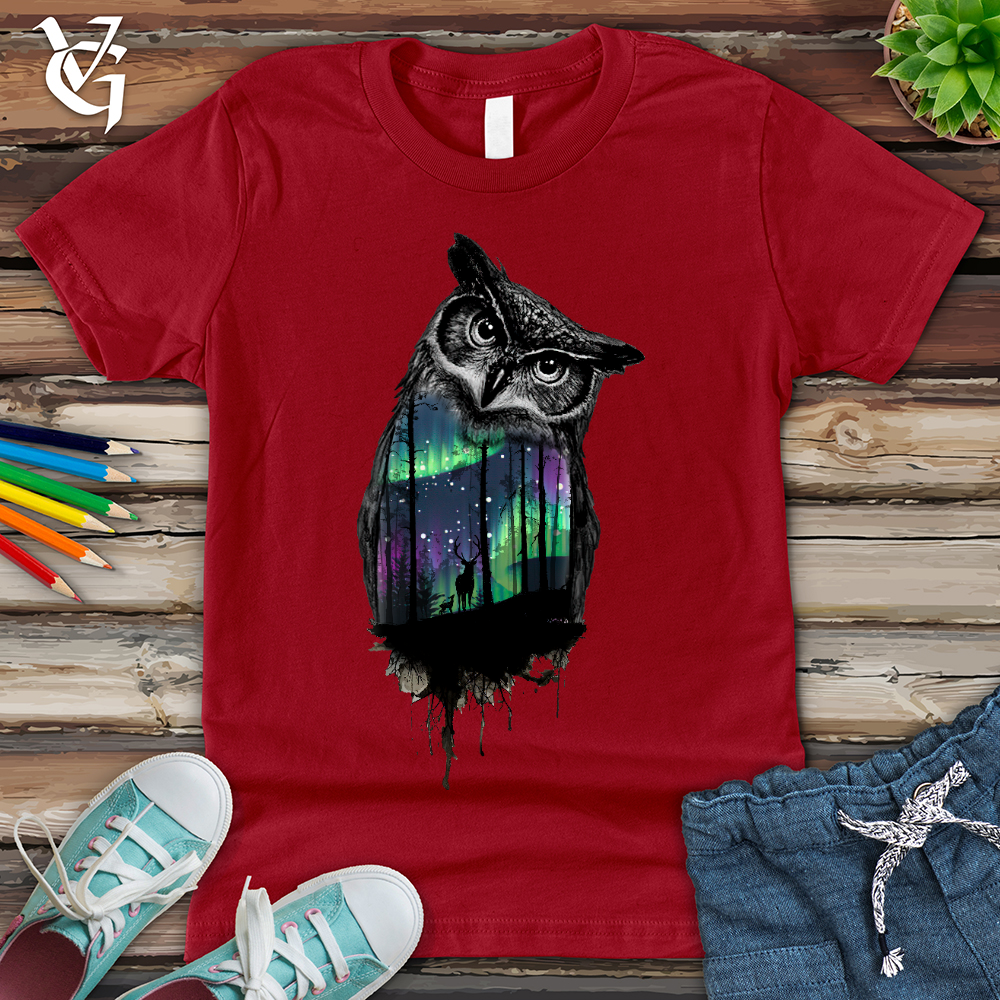 Viking Goods Northern Lights Owl Youth Tee Red / L