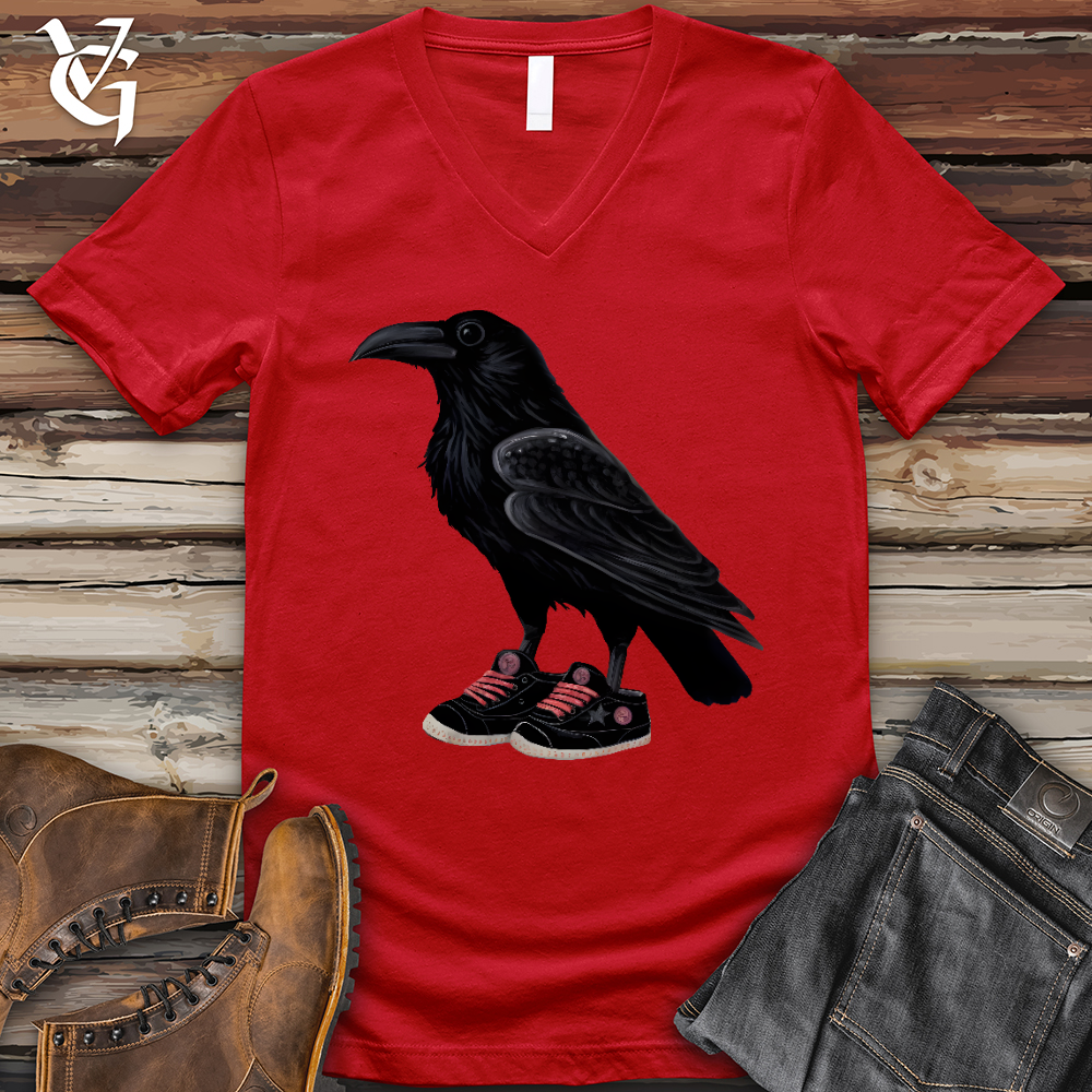 Viking Goods Raven Wearing Sneakers V- Neck Tee Red / L