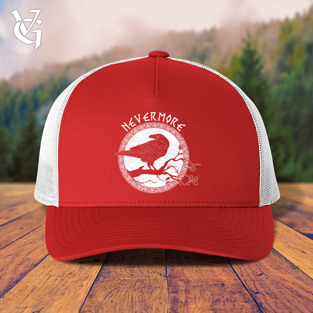 Viking Goods Nevermore White Winter Raven Trucker Cap Red/ White