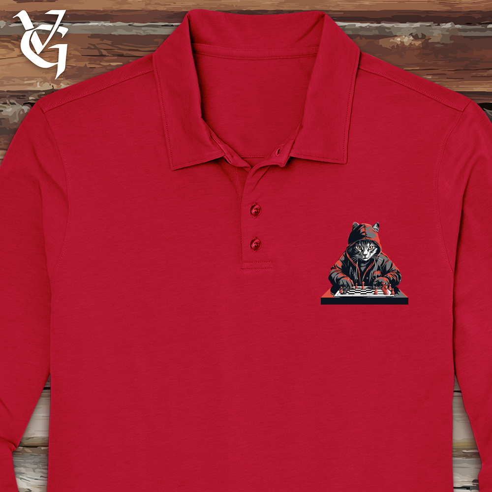 Viking Goods A Cat Playing Chess Long Sleeve Polo Rich Red / L