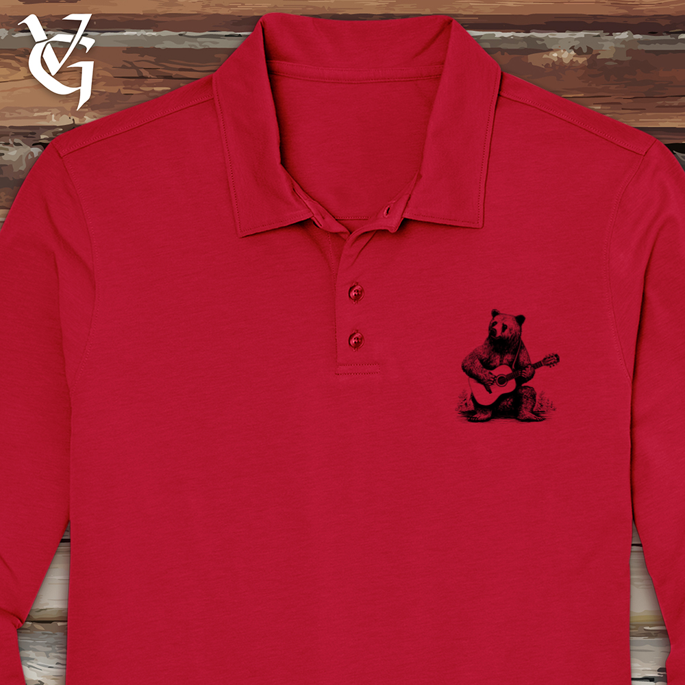 Viking Goods Bear Guitarist Long Sleeve Polo Rich Red / L