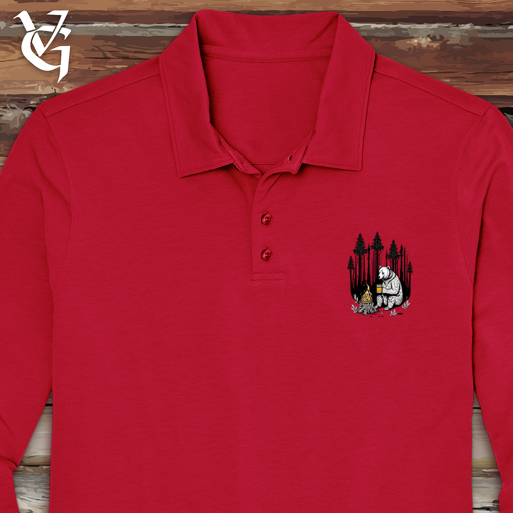 Viking Goods Bear Happy Hour Long Sleeve Polo Rich Red / L