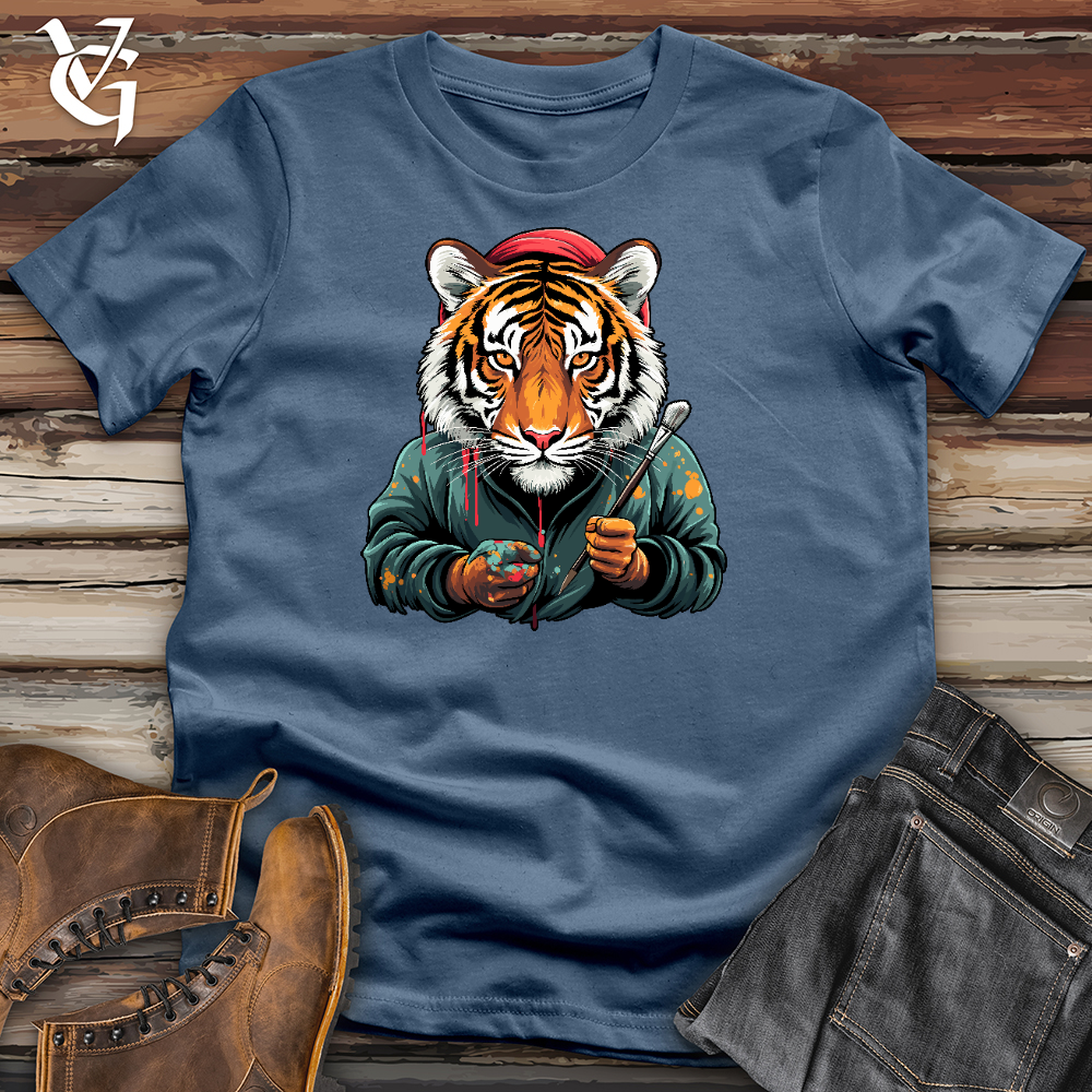 Viking Goods A Tiger With Painting Brush Cotton Tee Steel Blue / L