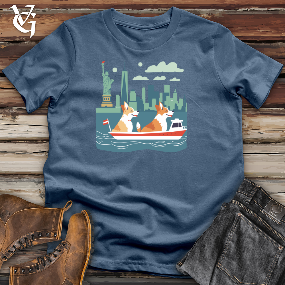 Viking Goods Corgi Harbor Adventure Cotton Tee Steel Blue / L