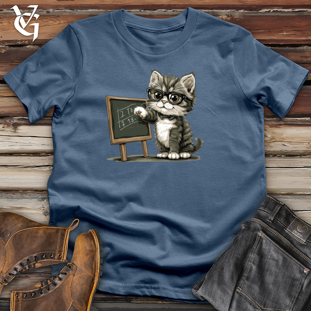 Viking Goods Kitten Math Tutor Cotton Tee Steel Blue / L