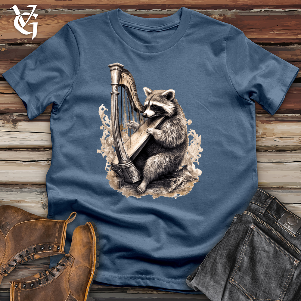 Viking Goods Raccoon Harp Player Cotton Tee Steel Blue / L
