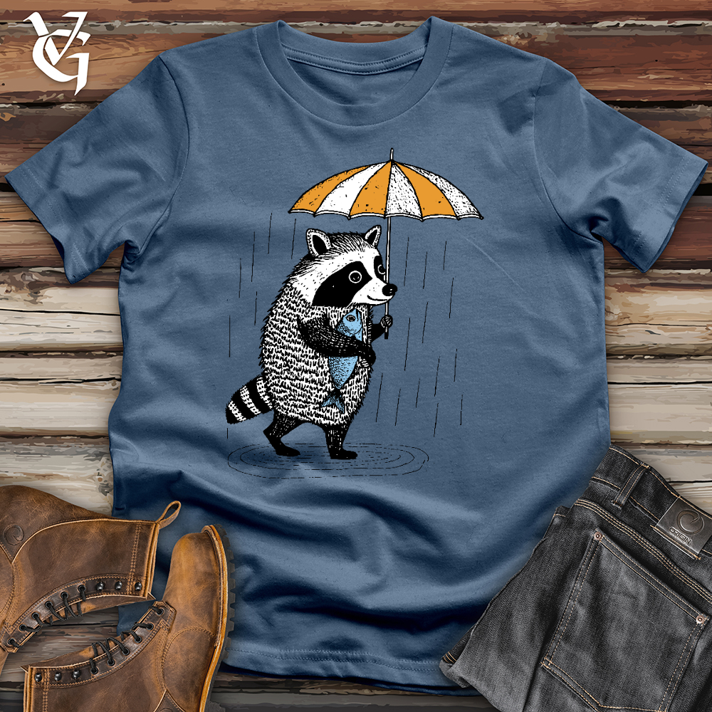 Viking Goods Raccoon In The Rain Cotton Tee Steel Blue / L