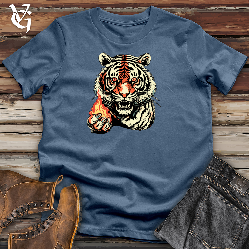 Viking Goods Retro Fire Tiger Cotton Tee Steel Blue / L