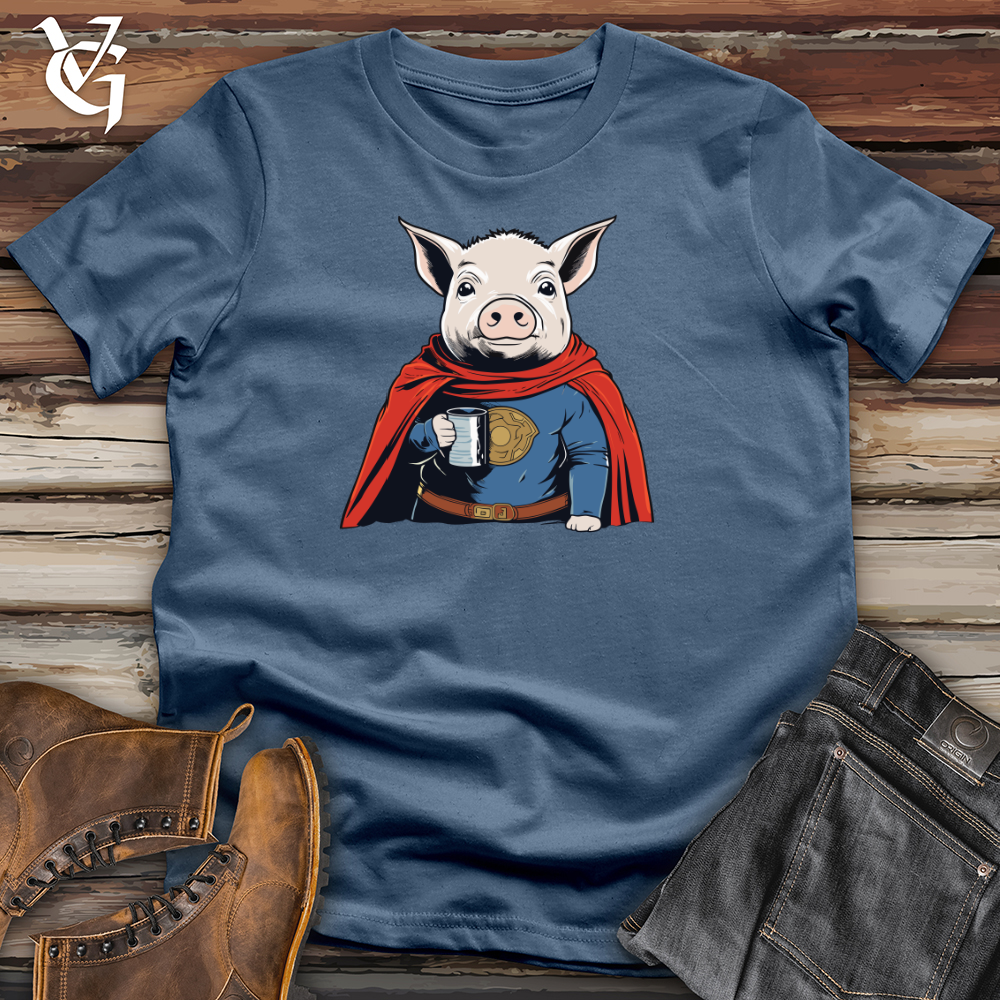 Viking Goods Super Hero Pig Cotton Tee Steel Blue / L