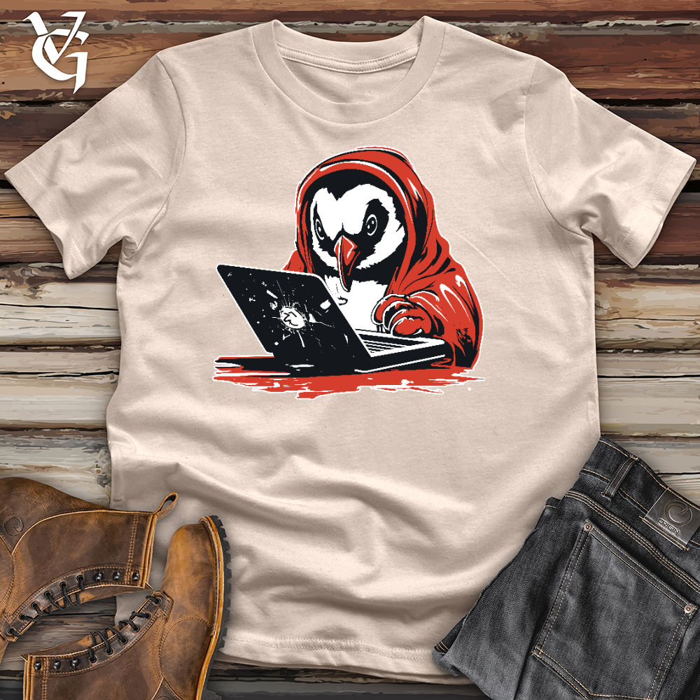 Viking Goods Penguin Watching Laptop Cotton Tee Tan / L