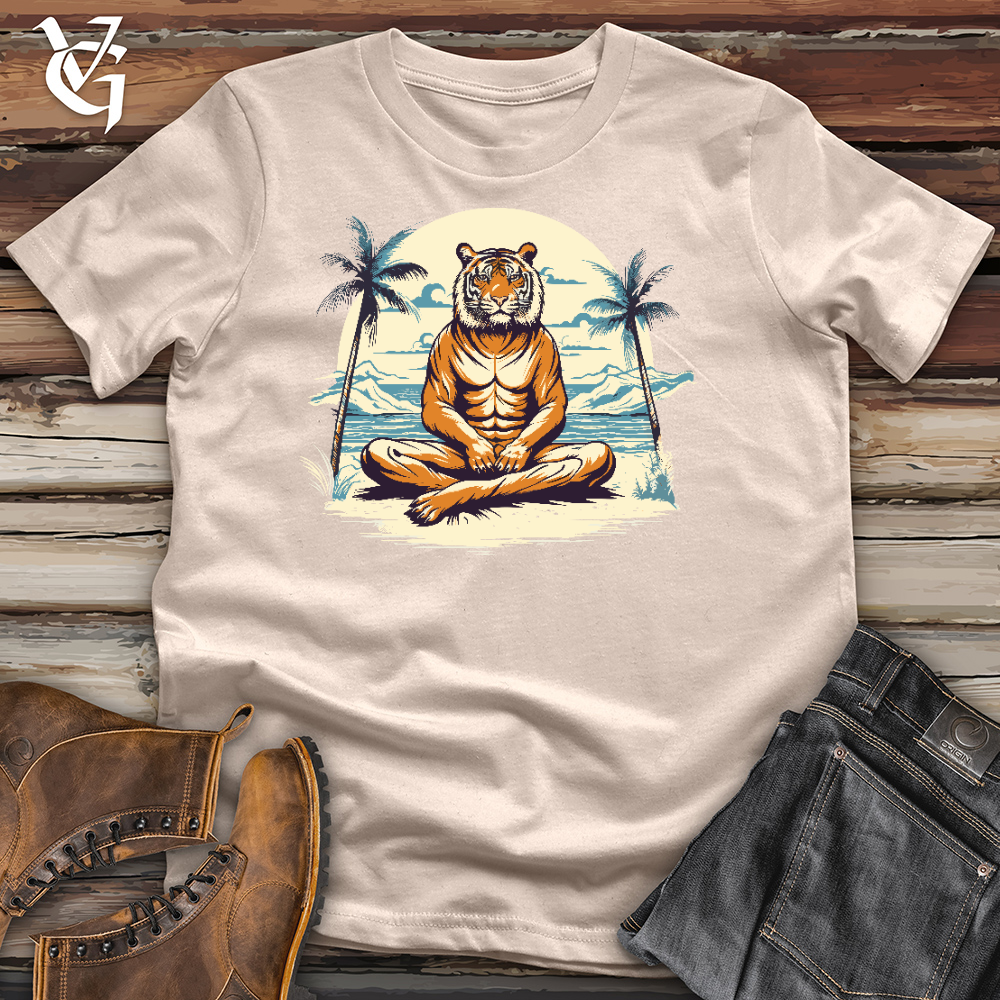 Viking Goods Tiger Doing Yoga Cotton Tee Tan / L