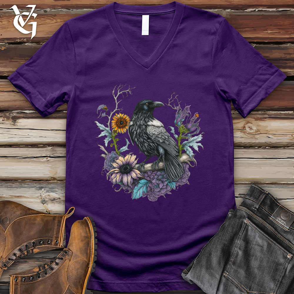 Viking Goods Flower Wreath Raven V- Neck Tee Team Purple / L
