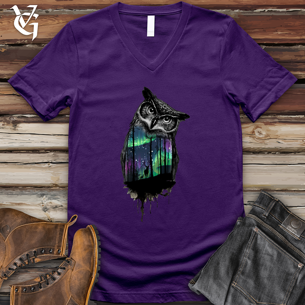 Viking Goods Northern Lights Owl V- Neck Tee Team Purple / L