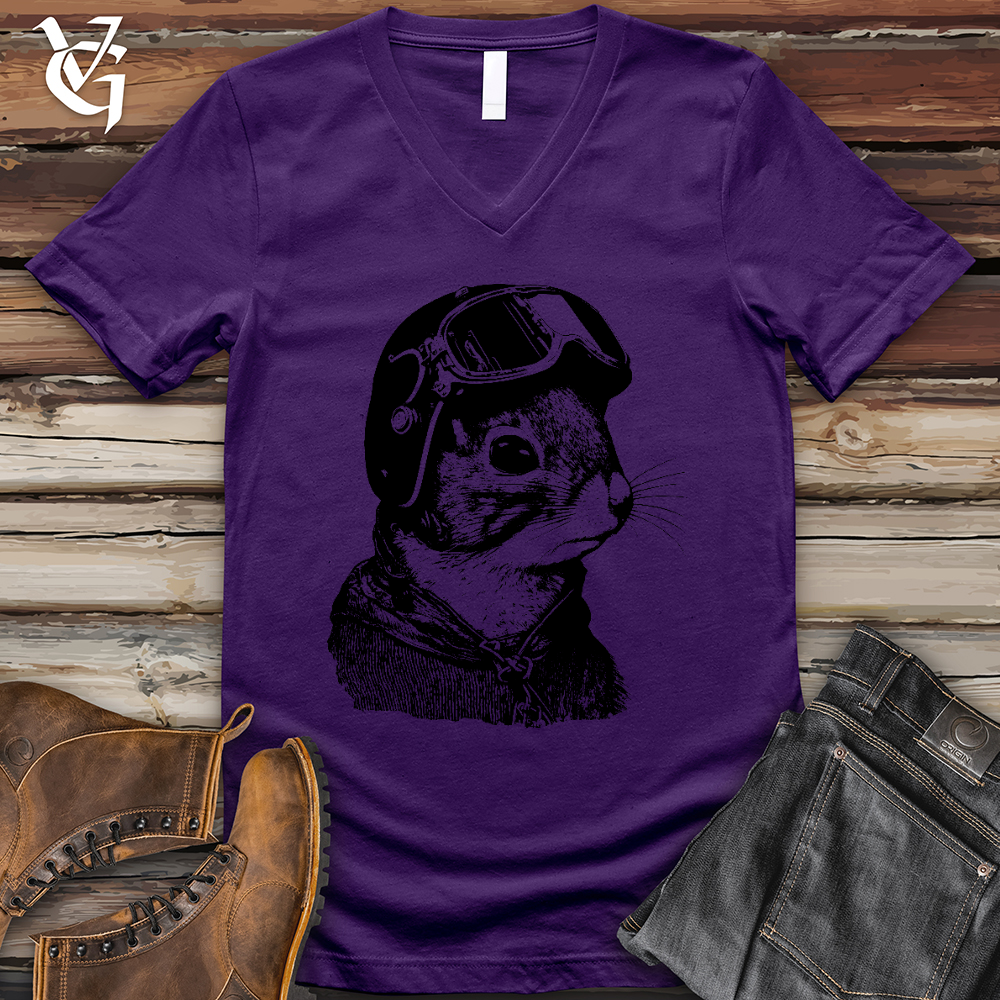 Viking Goods Squirrel Fighter Pilot V-Neck Tee Team Purple / L