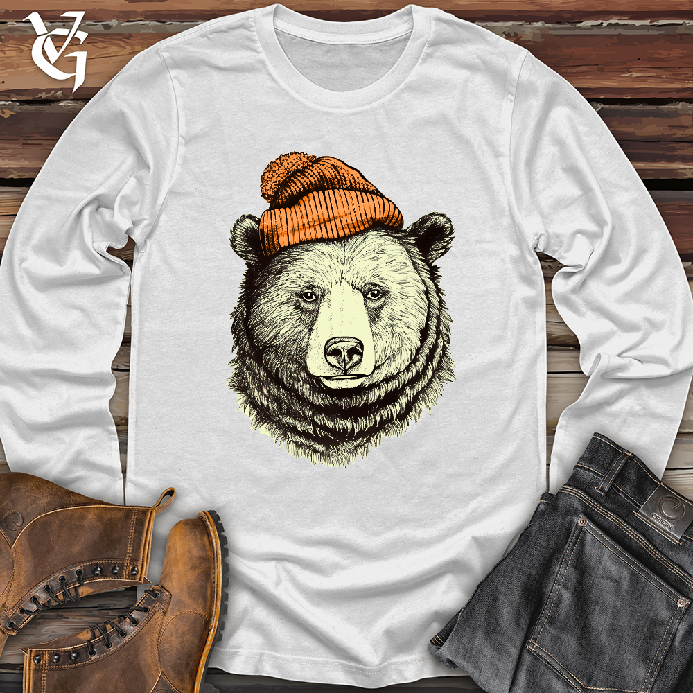 Viking Goods Bear Wearing Hunters Beanie Long Sleeve White / L