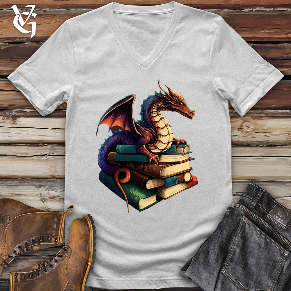 Viking Goods Dragon Book Hoarder V-Neck White / L