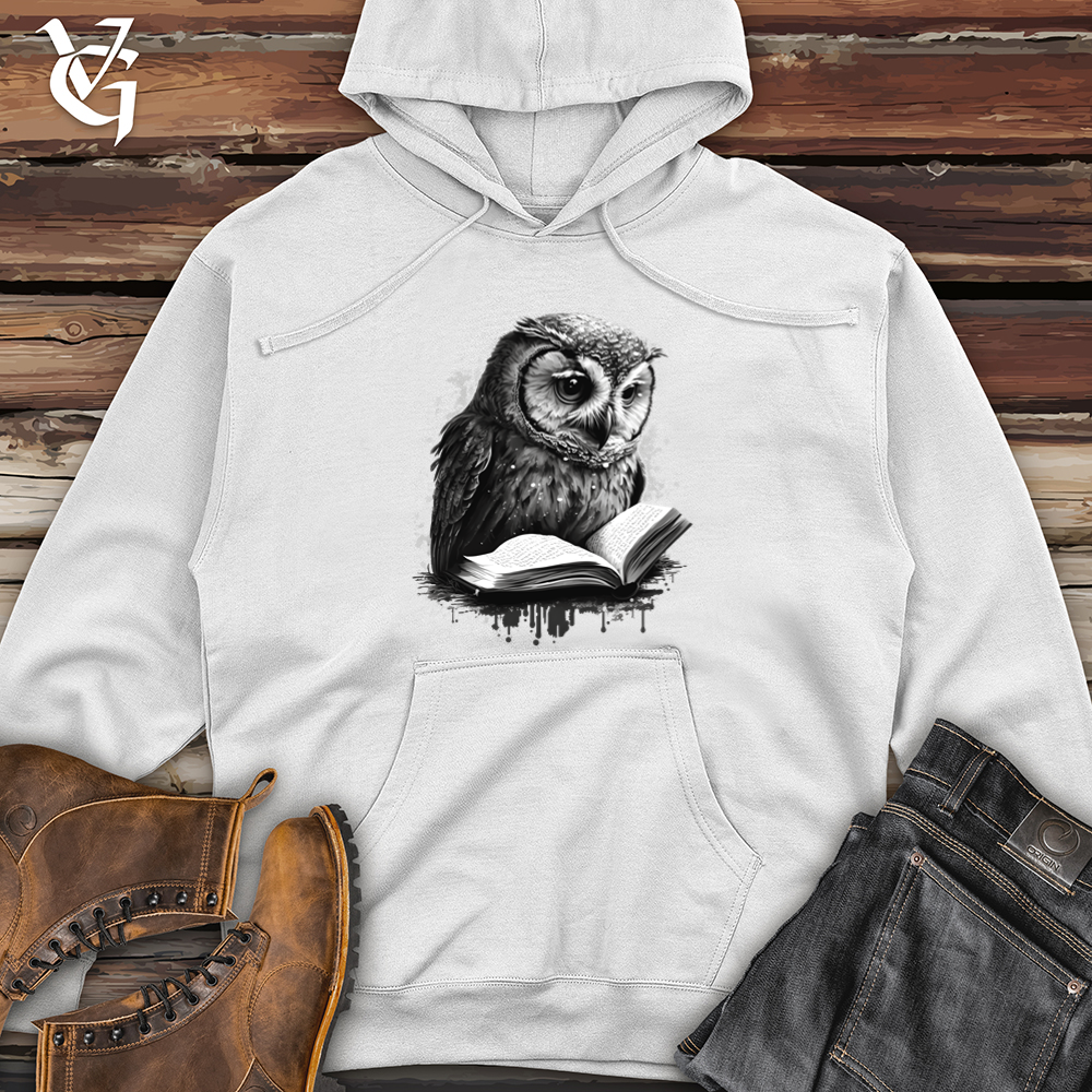 Viking Goods Owl Reading Book Midweight Hooded Sweatshirt White / L
