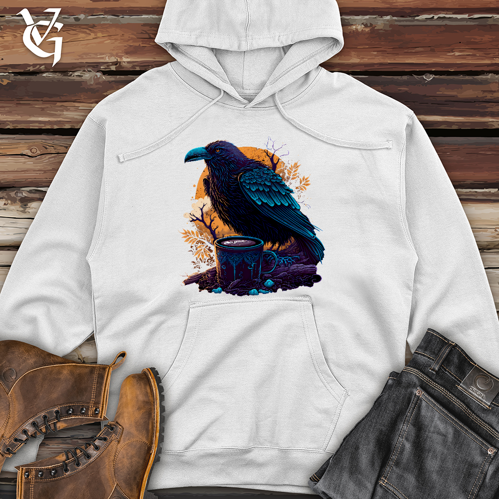 Viking Goods Raven Drinking Coffee Midweight Hooded Sweatshirt White / L