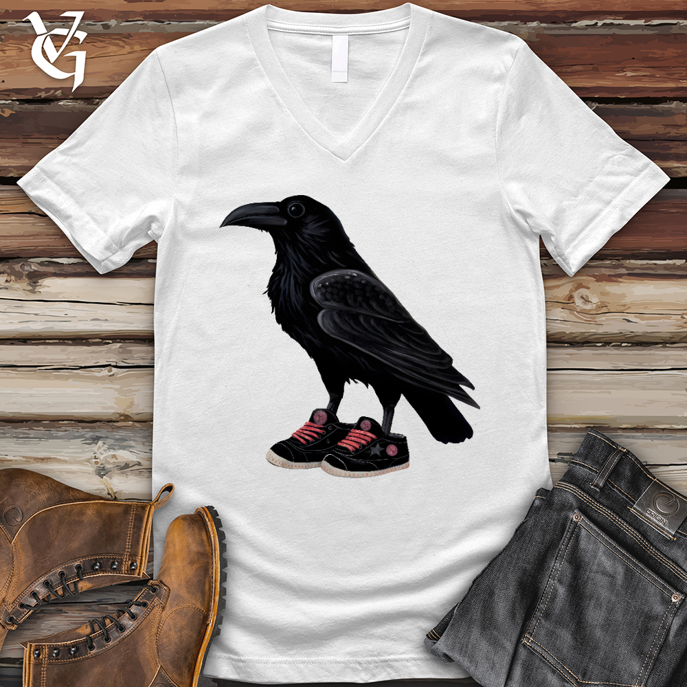 Viking Goods Raven Wearing Sneakers V- Neck Tee White / L