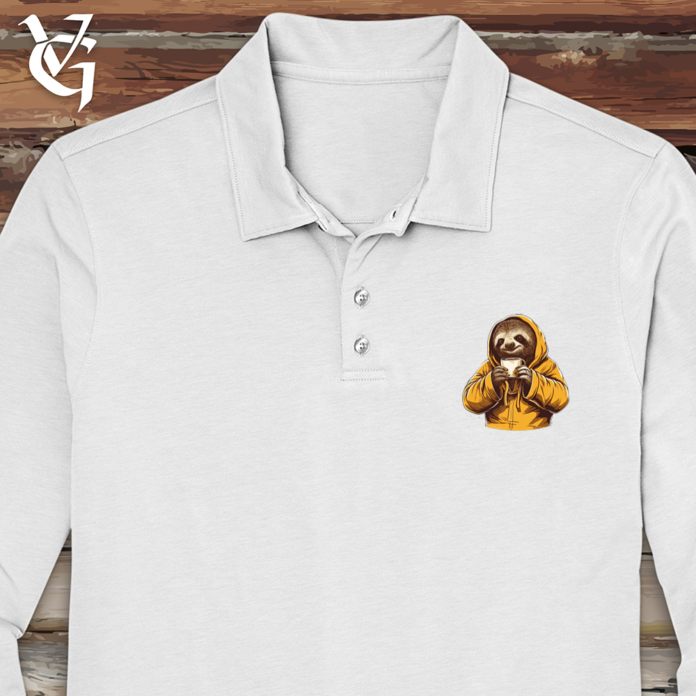 Viking Goods Sloth Coffee Long Sleeve Polo White / L